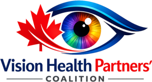Vision Health Partners' Coalition Logo - An eye with a rainbow iris and a Canadian maple leaf.