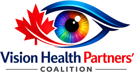 Vision Health Partners' Coalition Logo - An eye with a rainbow iris and a Canadian maple leaf.